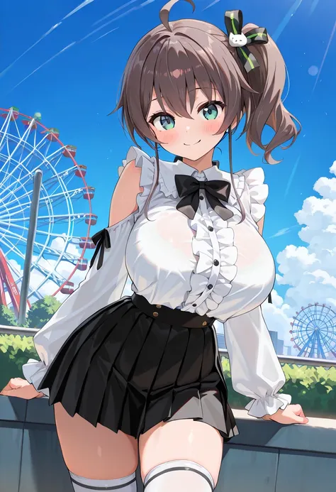 ( top quality , 8k , masterpiece , incredibly absurdres , beautiful woman , perfect body , super detailed skin , highly detailed eyes and face , 1 person ) , Natsuiro Matsuri , original hair color , original eye color , smile ,  will be happy , ( white ruf...