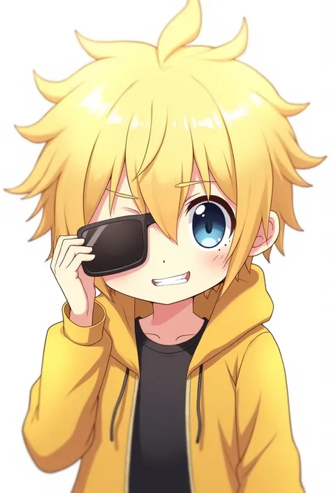 
 Masterpiece,  top quality, 4K,  Hi-Res,  super detailed,  Hi-Res, ,  Intricate Details,  line art , Thick Line,  backlight, ((  upper body)), ((Background)), (( white background covering one eye)), boy with yellow hair ,  blue eyes, ,  little character， ...