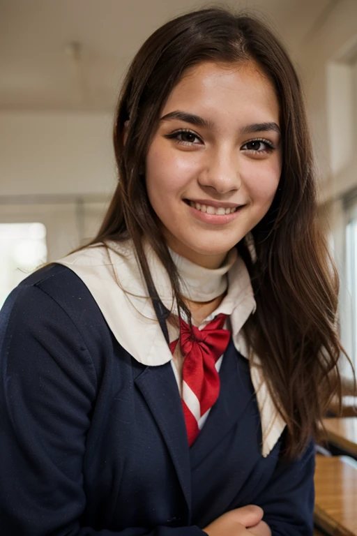 Picture of Girl in Hijab with Neat High School Uniform and Smiling Sweetly