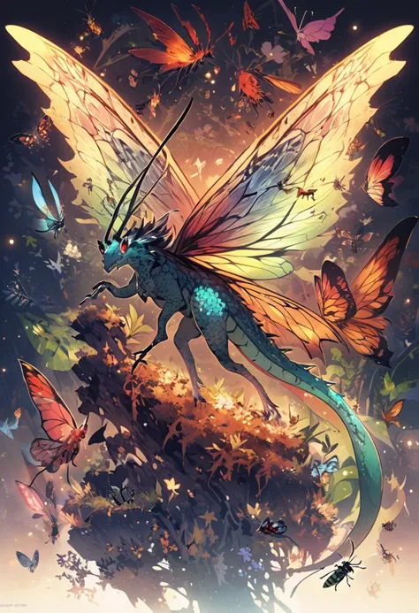 The world of lava , A dragon with wings like a bug, Insect Wings, Lots of bugs , Wings of insects and dragons