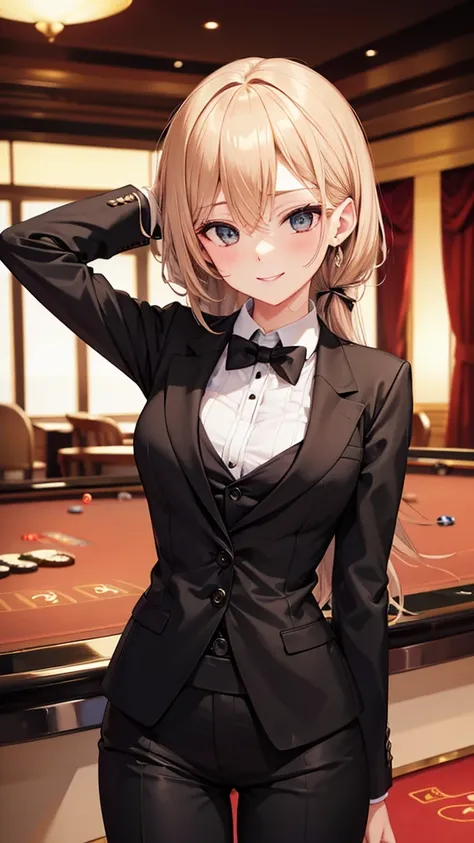 Sexy older sister in a black luxury pantsuit　　 　　small bow tie　　smile　  Hi-Res　  Hi-Res　Stay in the casino