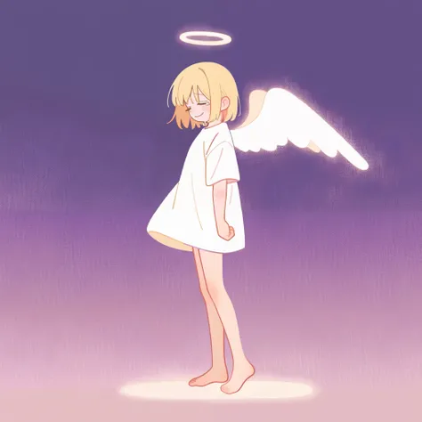  Masterpiece,   top quality ,  very aesthetic, angel，  cute， 金 の，  full body，smile，god々Shii， sad,tears,