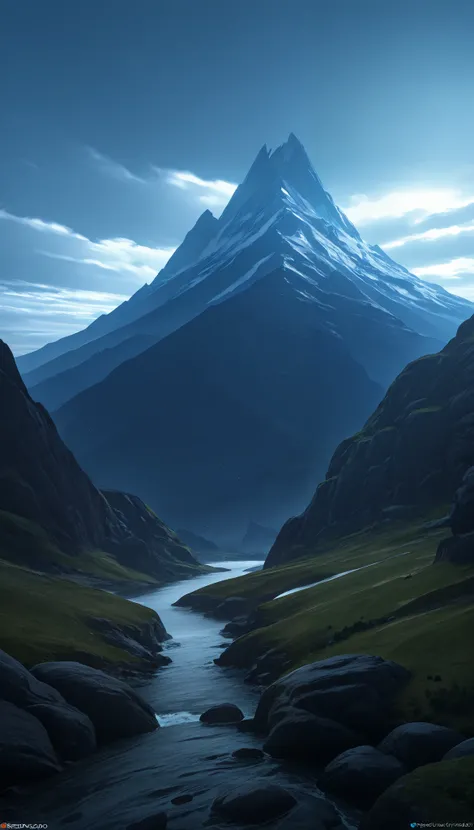  There is a mountain with a river that crosses it .,   Unreal Engine 5  ,  highly rendered unreal engine 5 , modern Unreal Engine 5 HDR , HDR Rendering in Unreal Engine 5,  4K UHD image of Unreal Engine 5 ,  rendered in Unreal Engine 5 quality, Unreal Engi...
