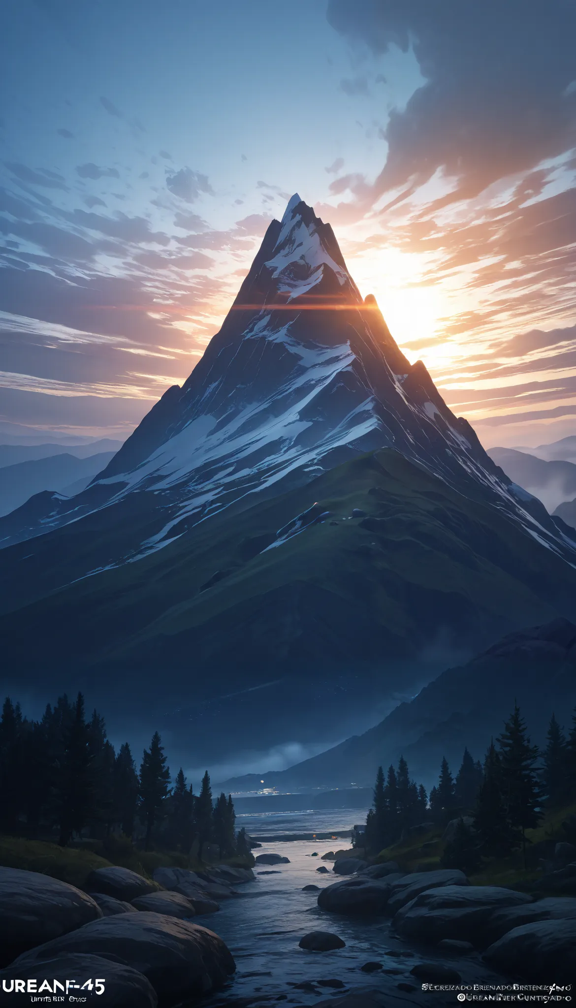  There is a mountain with a river that crosses it .,   Unreal Engine 5  ,  highly rendered unreal engine 5 , modern Unreal Engine 5 HDR , HDR Rendering in Unreal Engine 5,  4K UHD image of Unreal Engine 5 ,  rendered in Unreal Engine 5 quality, Unreal Engi...