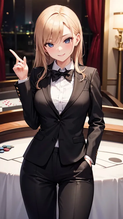 Sexy older sister in a black luxury pantsuit　　 　　small bow tie　　smile　  Hi-Res　  Hi-Res　Stay in the casino