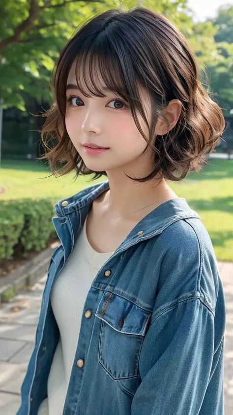  Japanese girl facing the front, super image quality, cute, pretty, sexy, and cute, actress, Japanese beautiful girl, Lori, loose, short, curly hair, excellent style, beautiful, beautiful, beautiful, loose, short, curly hair, excellent skeleton, beautiful,...