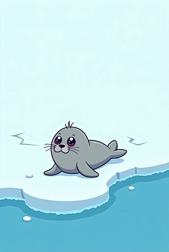  A small seal pup is stranded on a drifting ice floe, its wide eyes filled with fear and helplessness... ... In cartoon 