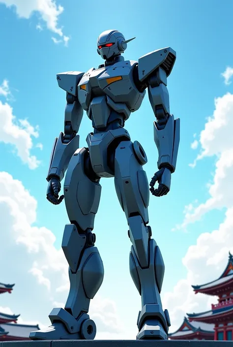 An image of a Mecando V robot posing in the Japanese sky
Please 