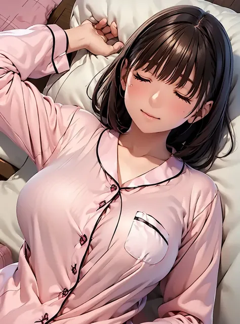    kampala ,In 8K,  top quality,  Details, semi-realistic anime,3D Anime Style ,  Smooth Anime CG  ,(( 1 woman )) , slim,modeling, short hair  , Shiny brown hair  , ,(a girl sleeping on bed:1.5),(lying back down:1.1),(big breasts:1.3),(nether region:1.3),(...