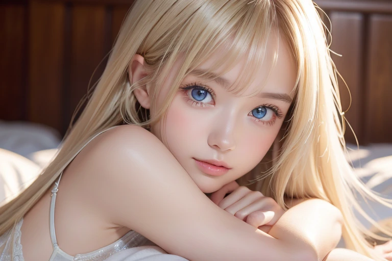  extraordinary sexy beauty 、究極に綺麗な完璧な白人絶世の blonde美少女、Beautiful calm and bright expression、 sexy fresh look 、 blondeの長いbangsを持つ完璧な美しいかわいい顔、 super long shiny very beautiful platinum blonde silky straight hair、美しい顔に綺麗な blonde、very large bright baby blue very ...