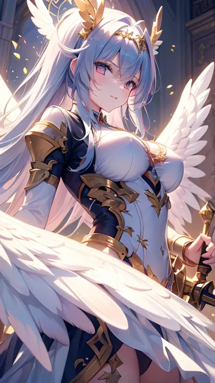 Angelic ，Wings，Holy Sword， clock，A girl ready for battle