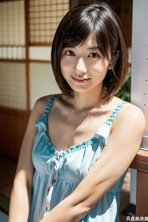 35-year-old Japanese woman with beautiful breasts and short black hair、whole body、 high image quality、