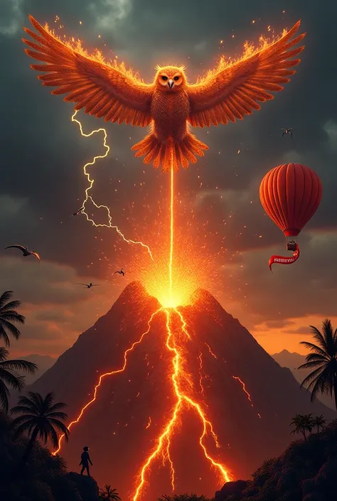  The trial takes place on an erupting volcano ,  as lightning illuminates the sky . The Great Owl , with wings of fire,  floats in the air and declare :  'Only one will come out alive from this trial !'.  The parrot tries to speak so fast that it gets tang...