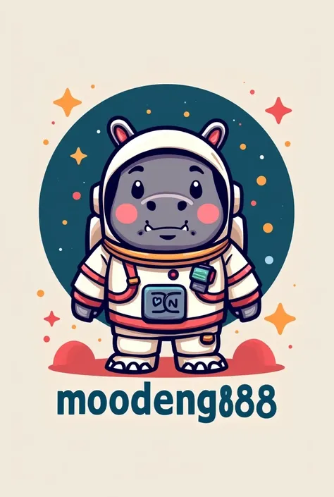 various set of funny astronaut hippo logo, fresh design, flat, simple name 'MOODENG888'