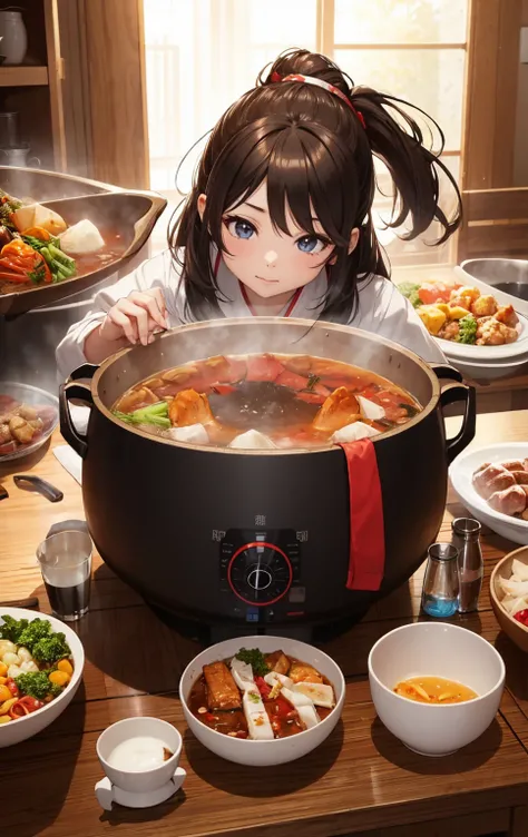  one girl、Hot pot dishes、Stir the pot with a lid、