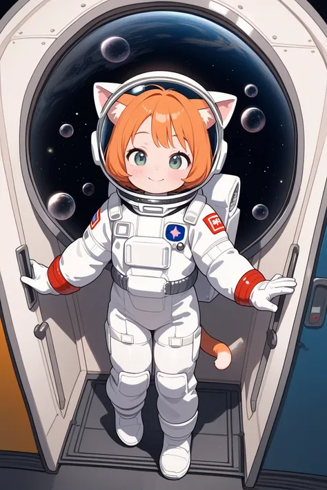 Adorable,loli,astronaut,spacesuit,space_helmet,bubble_helmet,gloves,cum_in_helmet,smile,fullbody,1girl,cat_girl