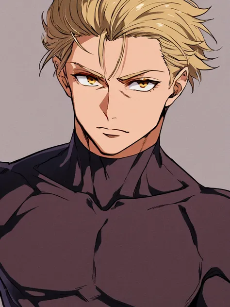 1guy, solo focus, solo, male focus, very blonde short, messy look with a single short braid on the side of his head, amber eyes,Masterpiece, Accurate, High Quality, Super Detailed, wearing tight  black compression shirt, upper body view, long eyelashes, ha...