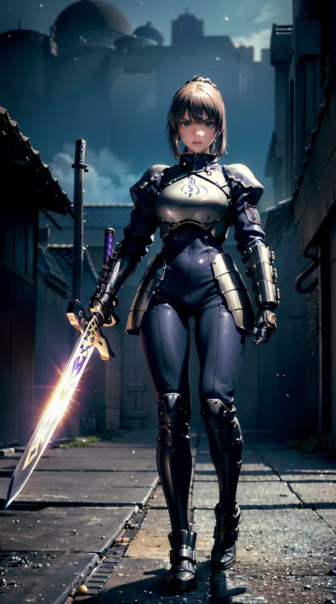  1 girl,( Masterpiece, very detailed, Table Top, Heavy mechanism , Hard Surface),( Concept Art:1.1),(Taimanin asagi style :0.8),  a woman wearing Ninja robot armor is holding a seal,( full armor :1.4),( tactical ninja mask :1.5),(Purple body:1.1),( long le...