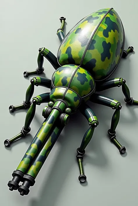 Insect-shaped combat weapon、Gatling Gun、Total length 15m、green and black camouflage pattern