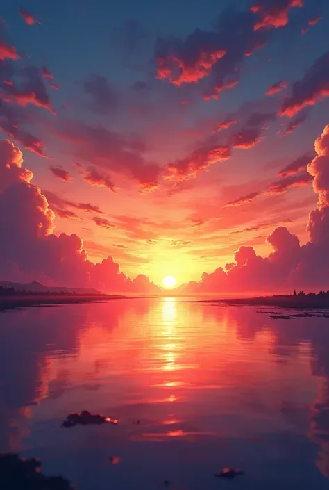 Sunset image in several colors such as blue, red and orange.