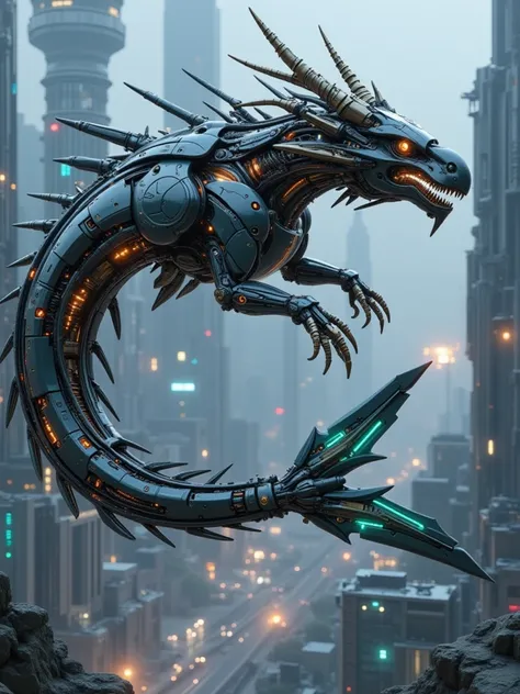  Sci-Fi Mechanical Dragon ， Head is Chinese Dragon，Tail is Fish Tail 