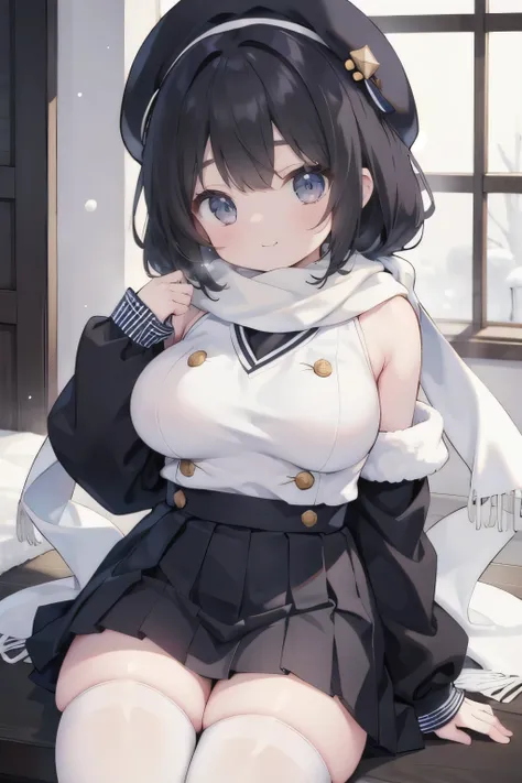 Shyness、 embarrassing、 wrap a scarf、Snowfall High Resolution、Sharpness、4K、 Oshitoyaka、Cute poses for girls、Beautiful perfect posture、Shyness、 and dye your cheeks、 embarrassing、 thick armpit hair one girl、 black hair、Winter clothes、 sailor suit、Fluffy scarf...