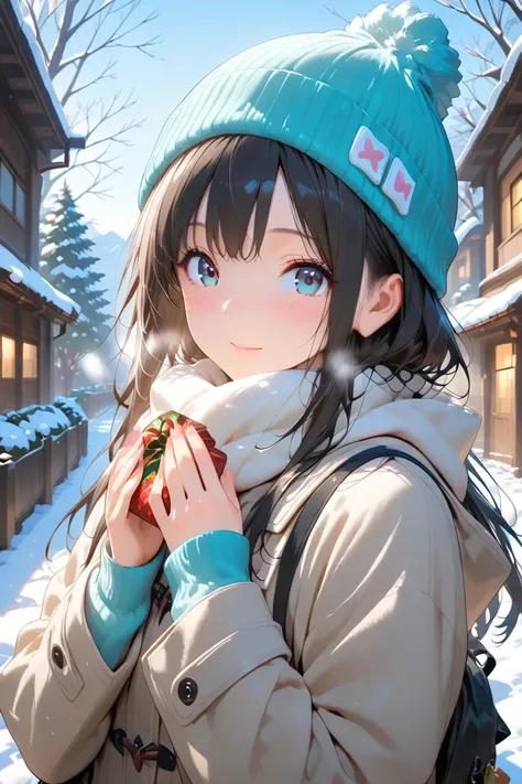 (  Top Quality)( Artistic )(  beautiful face)woman, beanie,  winter clothes,  