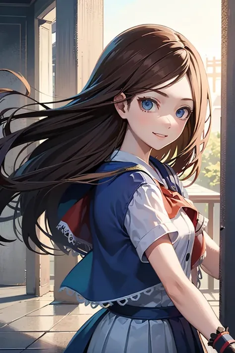 She plays Charlotte Aulin with brown hair in a Japanese school uniform covered in blood.. She also does it using a knife and with a sadistic expression with a smile 