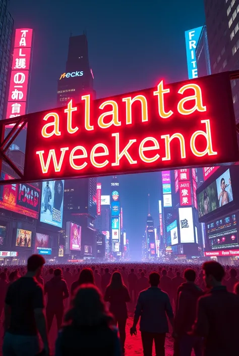  night city ,  with a sign that says “Atlanta Weekend” in RED, trap party style 