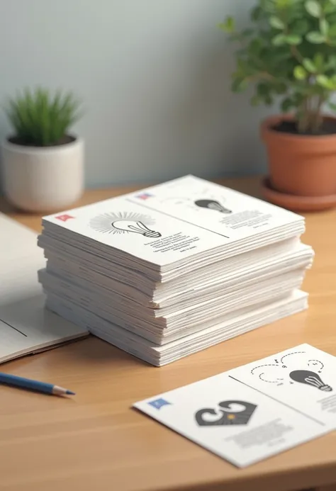  A stack of study cards organized on a table, with symbols representing ideas and concepts .