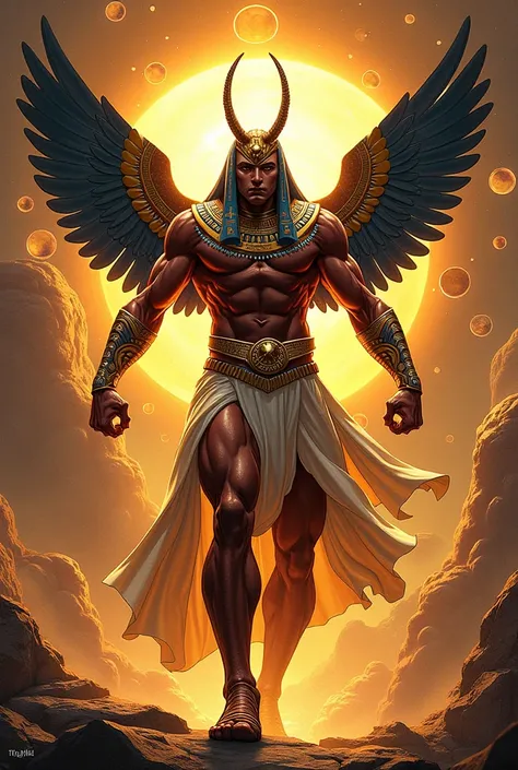 Comics khepri Egyptian god as a superhero deity with a godlike aura and a scarab face
Image please 