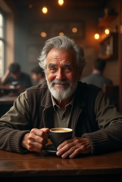 picture of old man drinking coffee