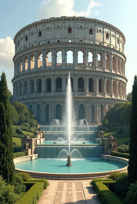 A fountain that looks like a colosseum