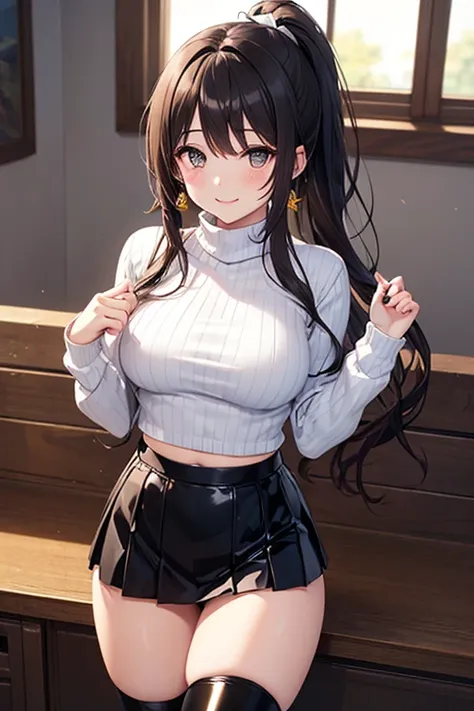 Takane Manaka, shiny brown long hair, ponytail with white ribbon, beautiful brown eyes, smiling face, sparkling pupils, (fine grain), highly detailed eyes, highly detailed face, highly detailed eyes,, (masterpiece:1.2, best quality), 1 girl, cowboy shot,, ...