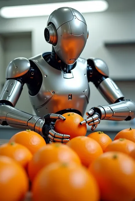 The robot is wrapping tangerines