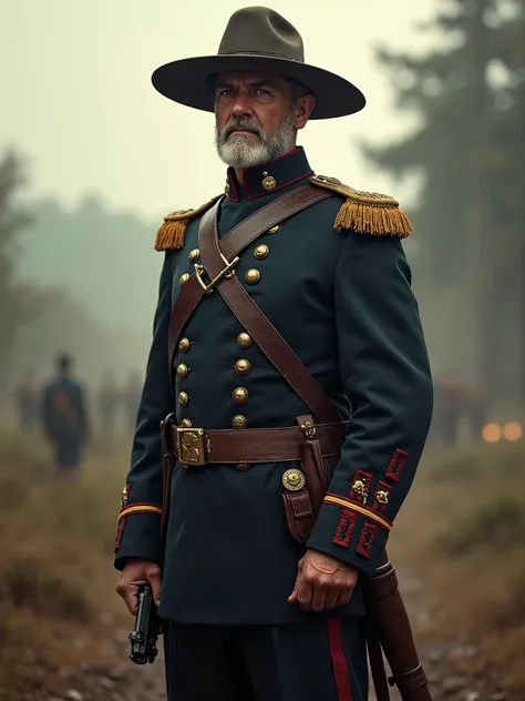 Confederate officer in Confederate uniform, North vs. South war, historical accuracy, high shape details, film style