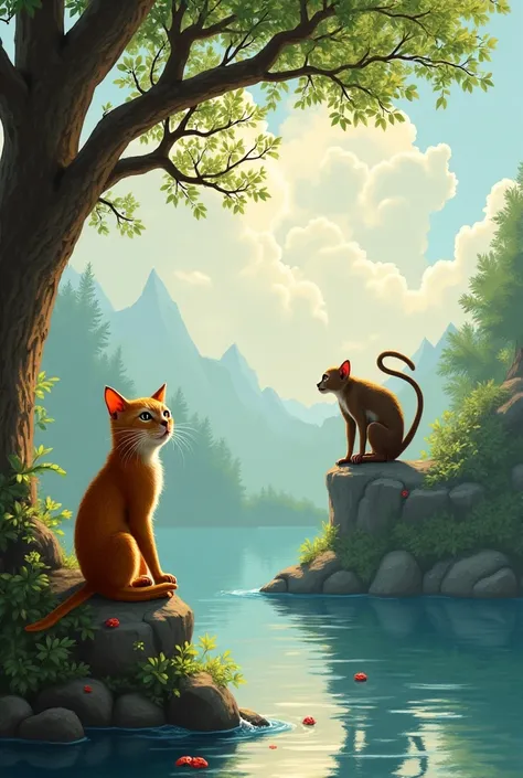 Once upon a time, there lived a cat and a monkey on the bank of a lake. The cat was very clever and clever, while the monkey was always busy with some game. One day, the cat thought that she would outwit the monkey and snatch some food from him.

The cat s...