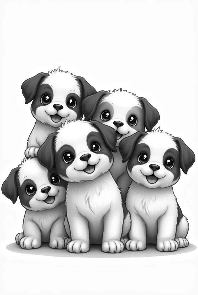 Puppies to color.  black and white.