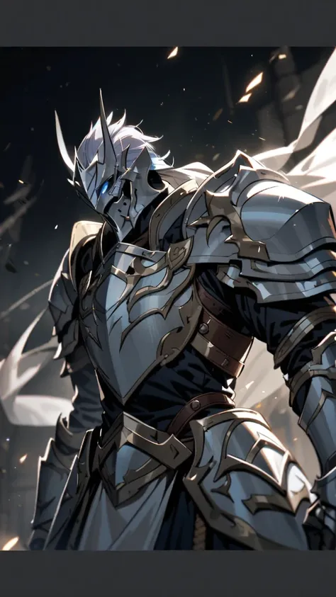 Paladin, silver armor, Strong men, Blue hair ,  shining eyesight