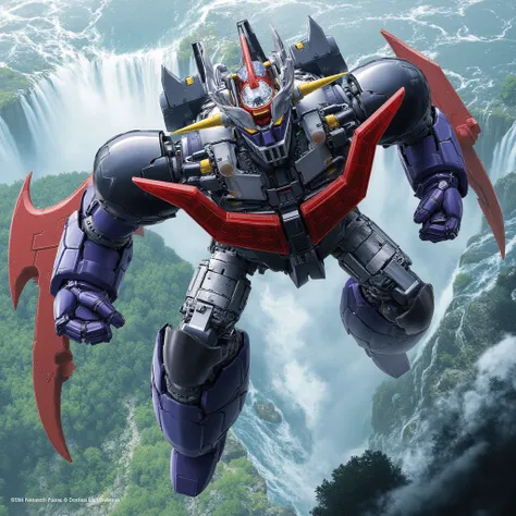  Mazinger Z ,  is in a battle pose while leaning forward at 100 meters high　Attack from Niagara Falls　