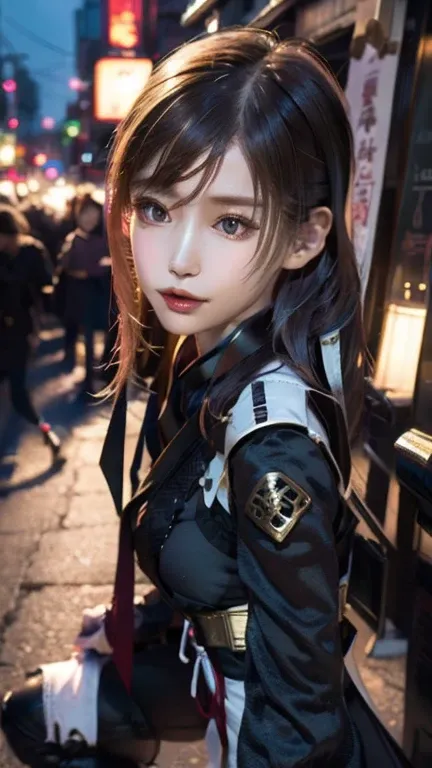 ( positive focus )、(暗闇のnight:1)、( best quality)、(Realism:1)、 realistic skin texture、 Very detailed 、8K wallpaper、Volume lighting 、  dynamic lighting during sex 、Babes、 black robe 、 called Obi 、 small amount of armor、Armor on the shoulders 、Waist protection...