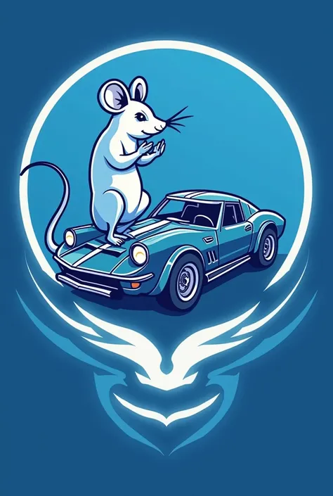 Make a logo for the team "The light ones"  awards with the colors blue and white .  the image must refer to the mousetrap car competition,  then use a mousetrap car and a mouse, Do something funny half mad max 