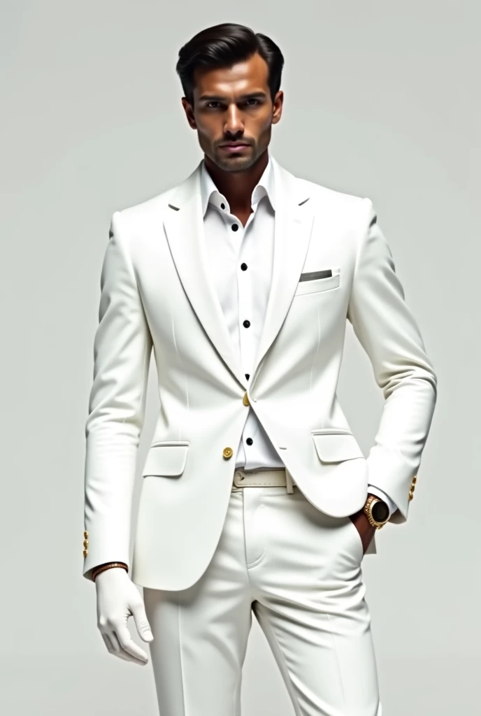 Man in white suit and gloves