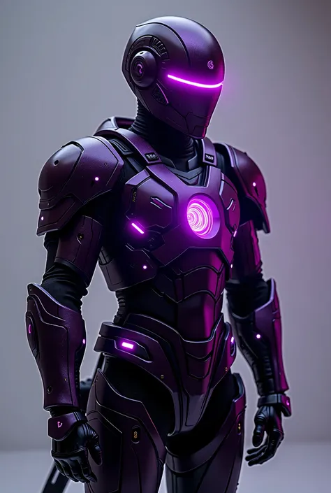 Man inspired hologram ,  Cyber Battle Armor ,  Epic Ninja Suit , purple armor ,  Wearing Dark Purple Armor , Stealth suit , sleek purple armor , wearing dark purple armor , Wearing tech wear and armor,  cyber suit ,  black and purple outfit ,  Cyberpunk Ar...