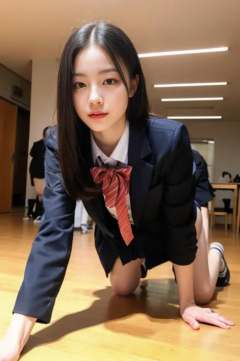 (( top quality、8k、32K、 ultra high resolution:1.3))、Amateur Photos、cool idol、Get on all fours from a polygonal 、Sensual beauty pictures 、 sexy、(Goddess of Beauty)、 in the seat、 Complex Details、 Japanese High School Student Uniforms、I&#39;m wearing loafers、(...