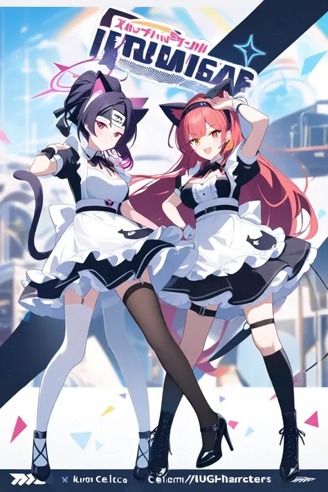 Kuromi Celica、Kuromi Serika 、Game『 blue archive』 characters、 high knee socks、Cat ears、tail、 maid clothes、 headband、 high heels、