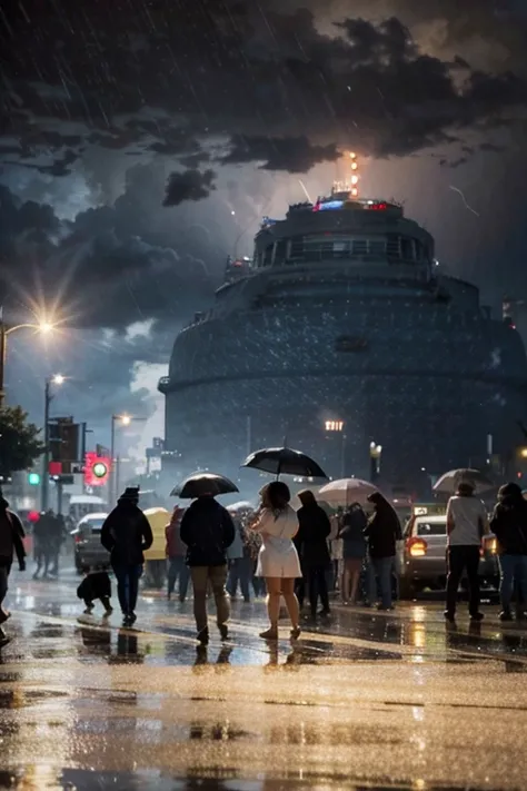 Rain and People celebrating in a thunderstorm