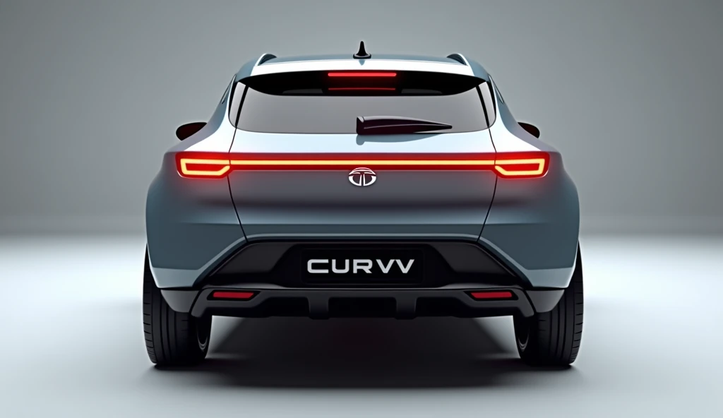 A mesmerizing 3D render of the 2025(Tata Curvv)  showcased in a captivating(slate )that demands attention. The only (back side view)of the vehicle features advanced bright Orange lights, enhancing visibility and embodying innovation. The sleek, curved body...