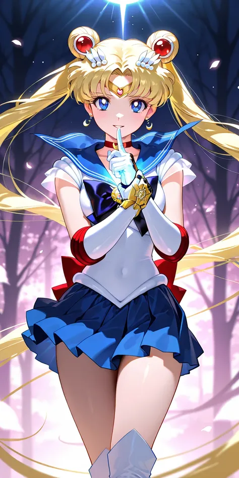 Masterpiece, elegant mature woman, sailor moon\(sailor moon\), parted lips, smile, tall body, sailor senshi uniform (sailor senshi uniform blue skirt, sailor senshi uniform gauntlet, sailor senshi uniform white high boots), dynamic lighting, ultra detailed...