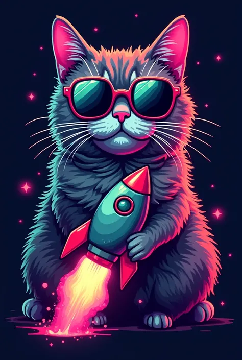  Funny internet cats  (Ex.: classic memes like "Grumpy Cat", "Nyan cat") combined with pop culture and absurdist humor .  
- ** logo:**  A pixelated cat with sunglasses and a rocket in its paws, in neon colors  (rosa, blue and green) to visually highlight ...